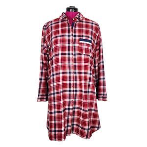 M&S Marks & Spencer Flannel Plaid Nightshirt Cotton Sleepshirt Size US 12 Large
